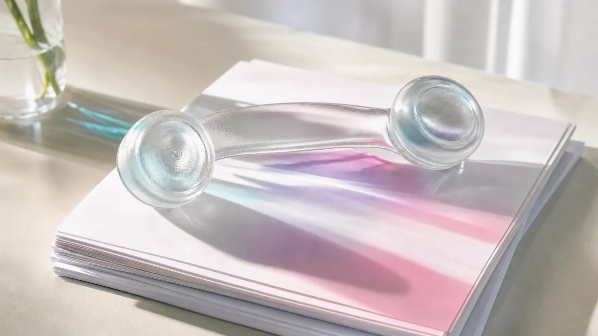 Telefonhörer aus Glas auf einem Stapel Dokumente – Sinnbild für die Wissensdatenbank eines Telefon-KI-Agenten